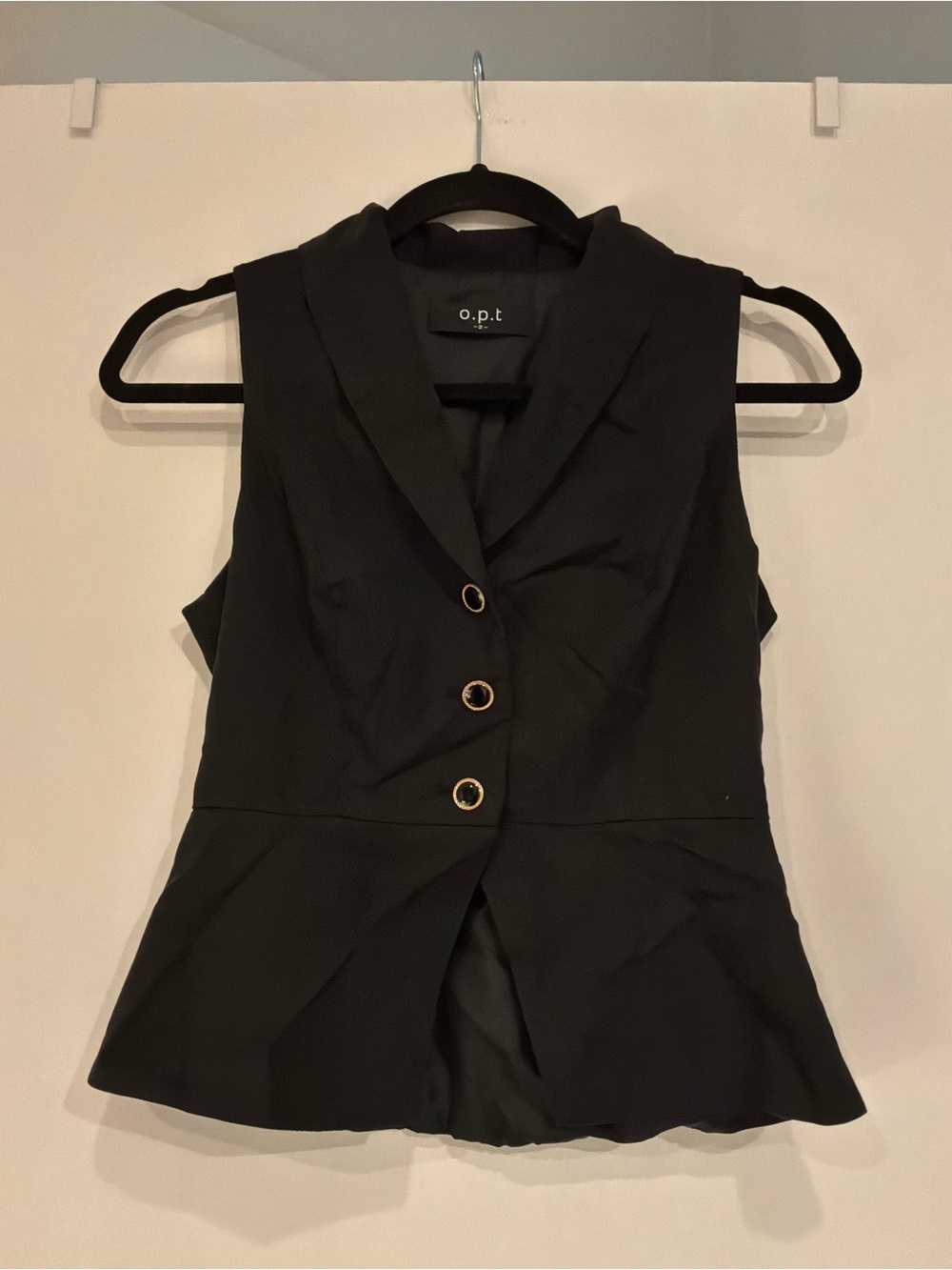 o.p.t. Black Sleeveless Tailored Peplum Blouse